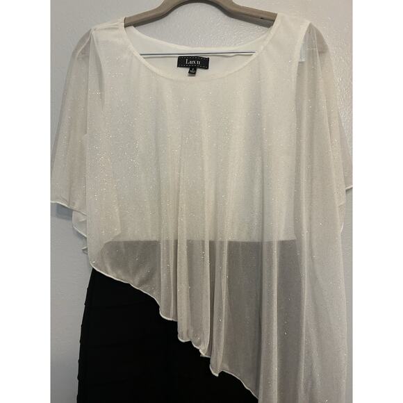 LUX Black Bondage Dress Layered Sheer White Sparkles Wedding Party Fairygoth 6 - Picture 3 of 7